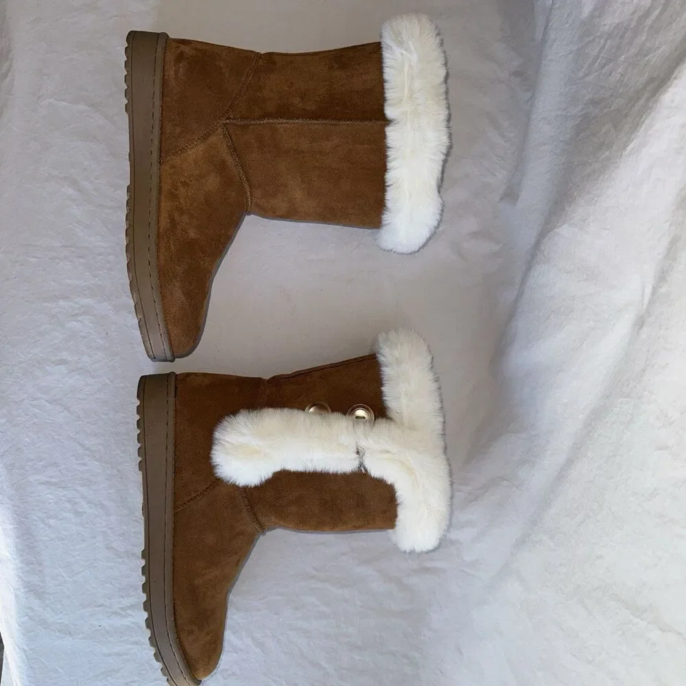 So Women's Abigail Comfort Pull-On Winter Boots, Chestnut Faux-Fur, Size 6